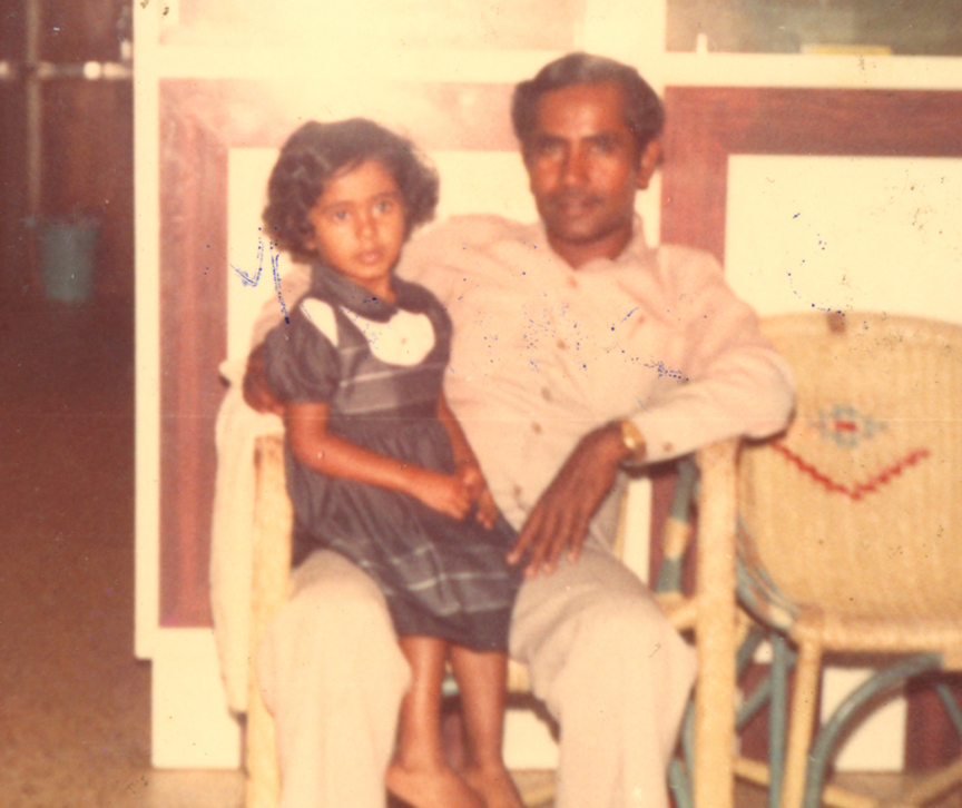 Photo of my sister with our Dad H.Munikempanna who passed on in 2007