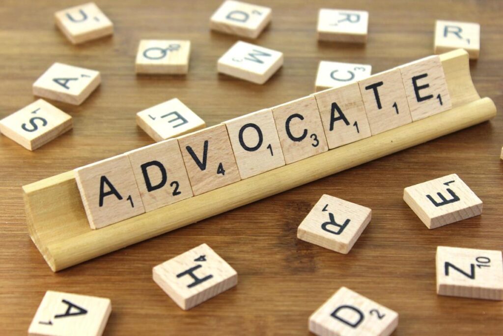 Image with 'advocate' spelt out.